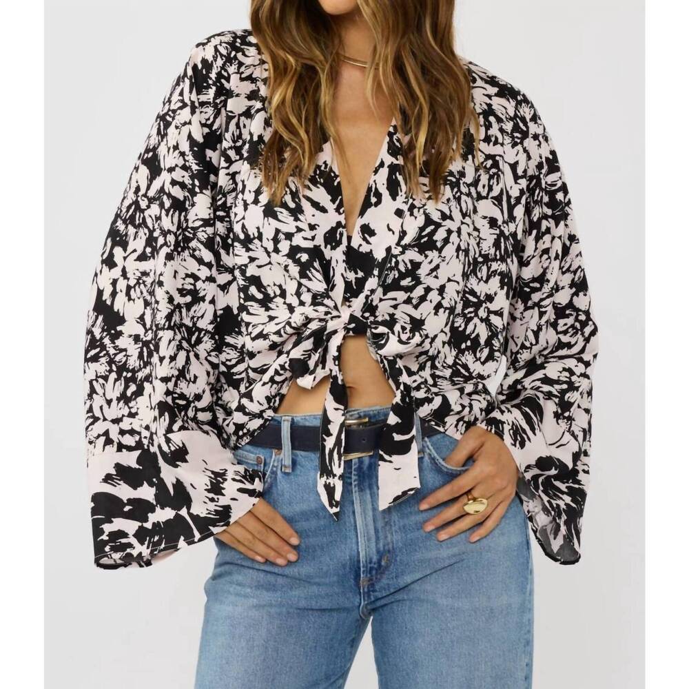 NEW LOVESTITCH mara kimono top in black/light blush